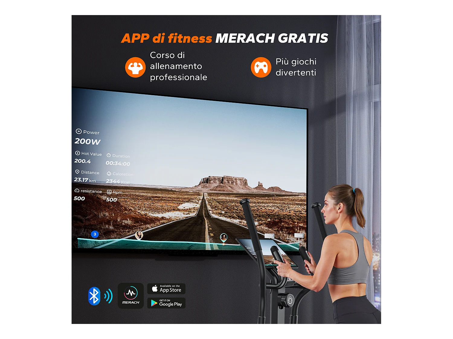 Vélo elliptique magnétique MERACH, 16 niveaux, foulée 42 cm, 150 kg max, écran LCD, capteur cardio, support tablette & gourde