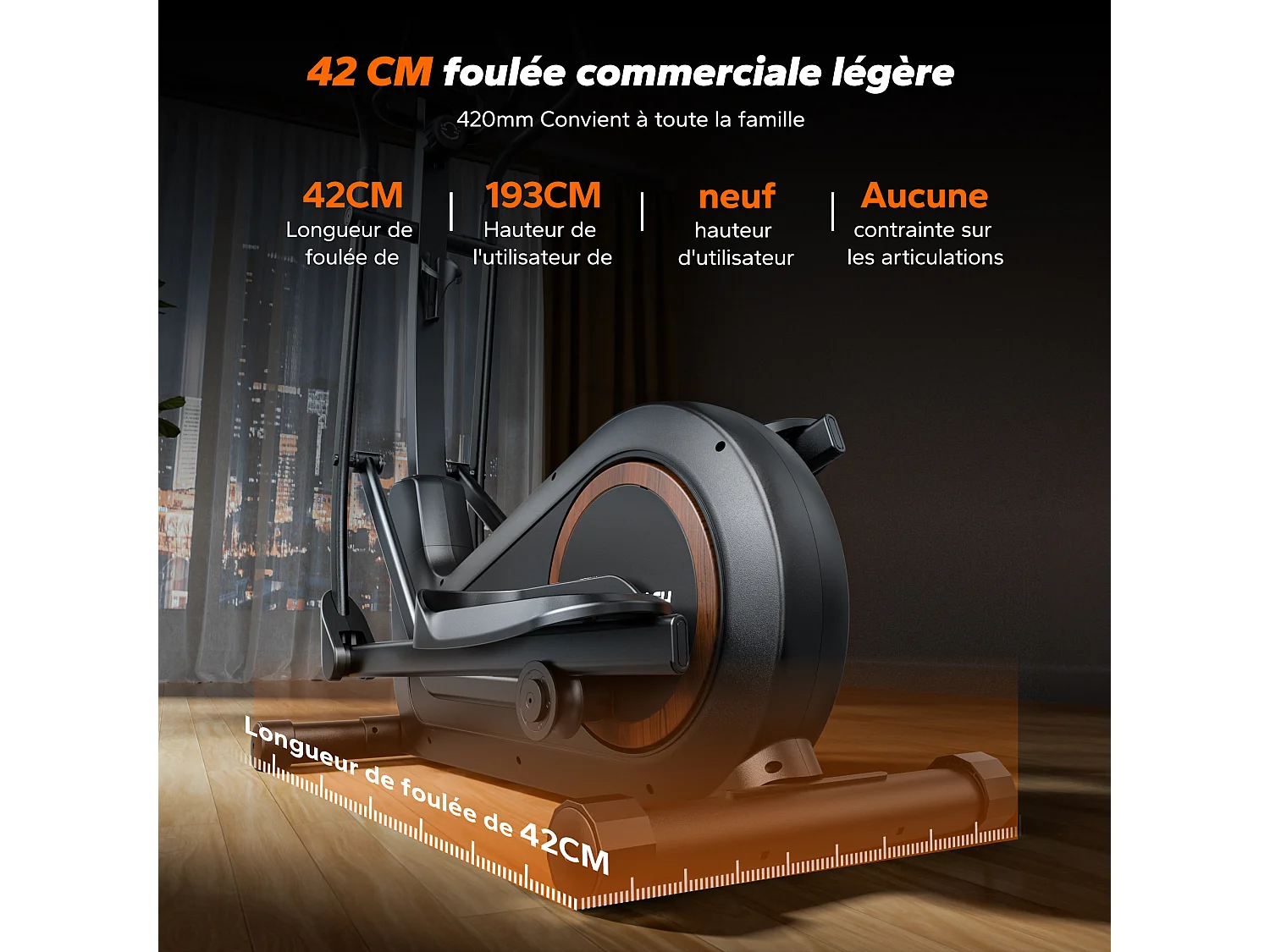 Cyclette ellittica magnetica MERACH, 16 livelli, passo 42 cm, max 150 kg, schermo LCD, sensore cardio, supporto tablet & borraccia