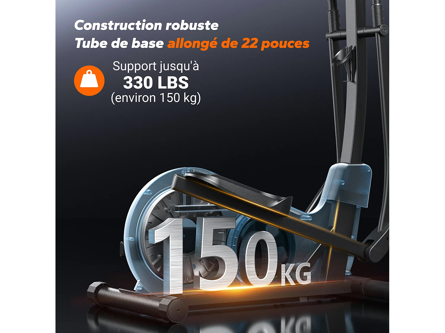 Cyclette ellittica magnetica MERACH, 16 livelli, passo 42 cm, max 150 kg, schermo LCD, sensore cardio, supporto tablet & borraccia