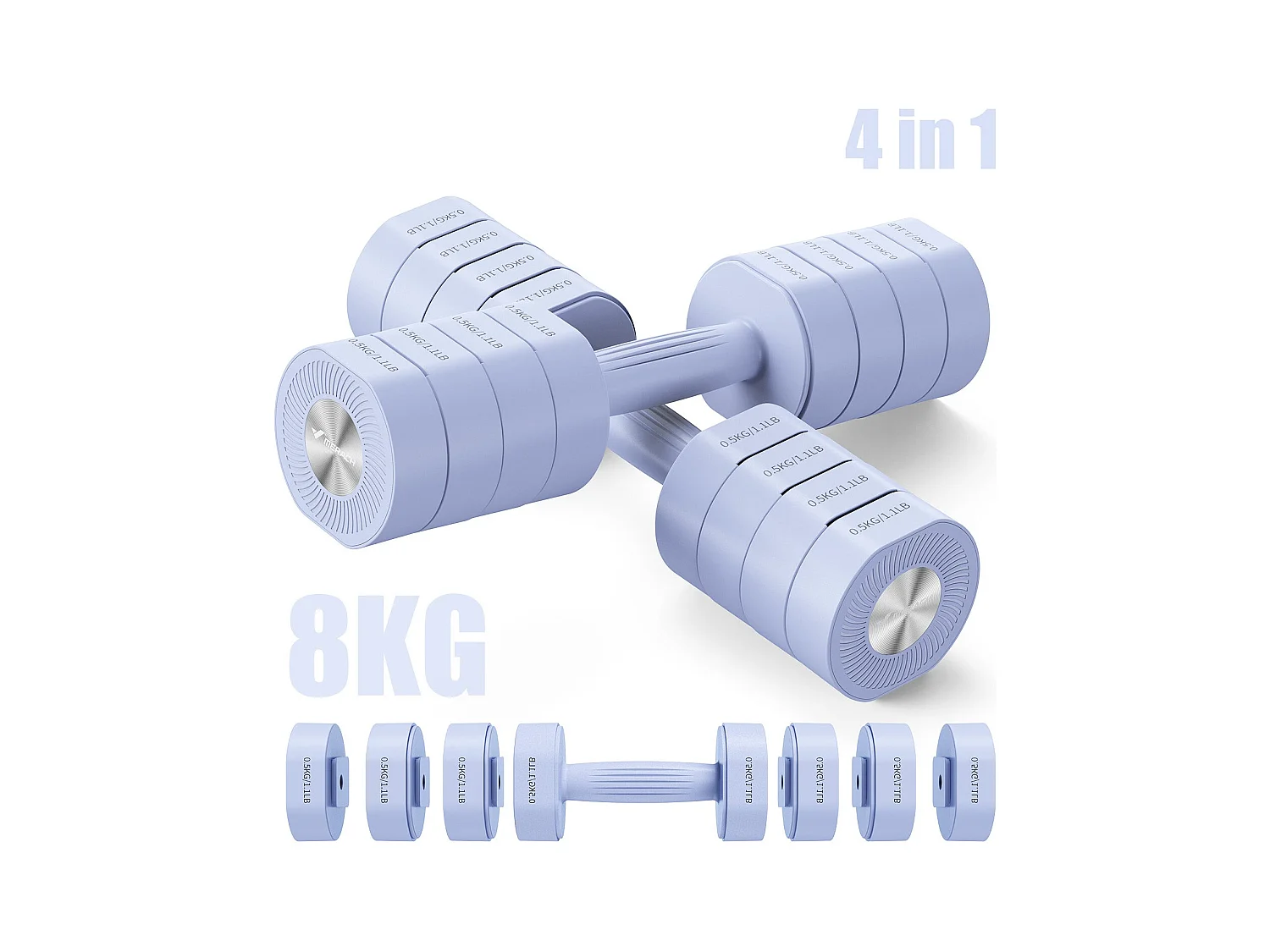 Haltère Musculation Réglable 4-en-1 - MERACH, Lot de 2 Poids de 1 à 4KG, à Domicile ou en Salle De Sport, pour Hommes et Femmes, Bleu