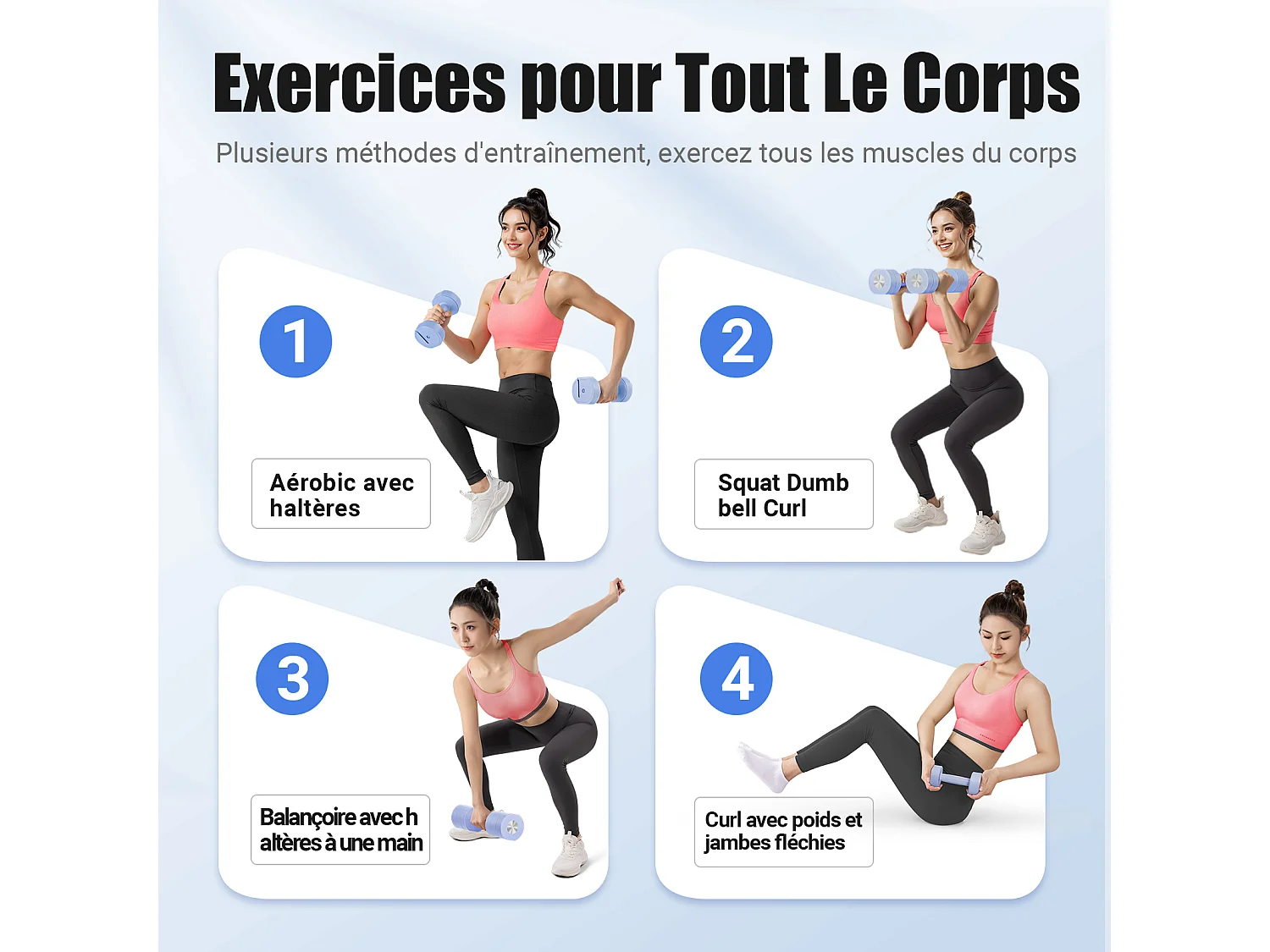 Haltère Musculation Réglable 4-en-1 - MERACH, Lot de 2 Poids de 1 à 4KG, à Domicile ou en Salle De Sport, pour Hommes et Femmes, Bleu