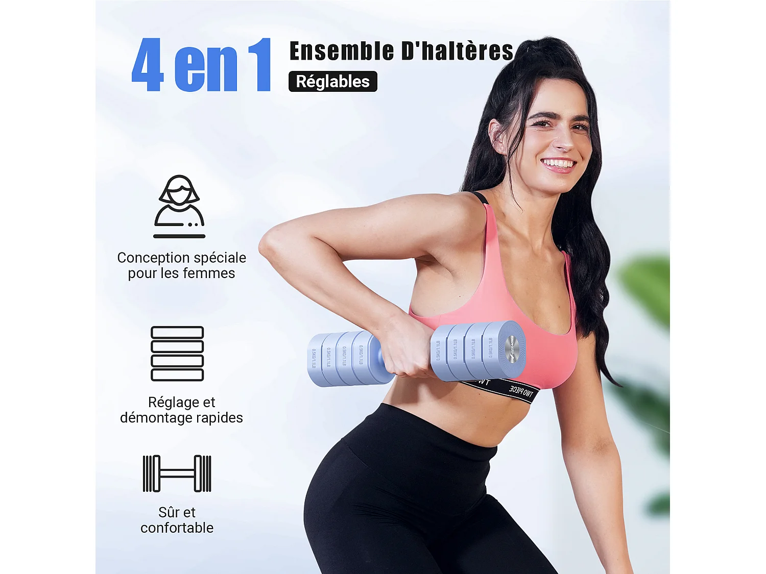 Juego de Mancuernas Multifuncional 4 en 1 MERACH, con Pesos Ajustables de 1 a 4 kg y Barra de Conexión, para Fitness en Casa o Gimnasio, Azul