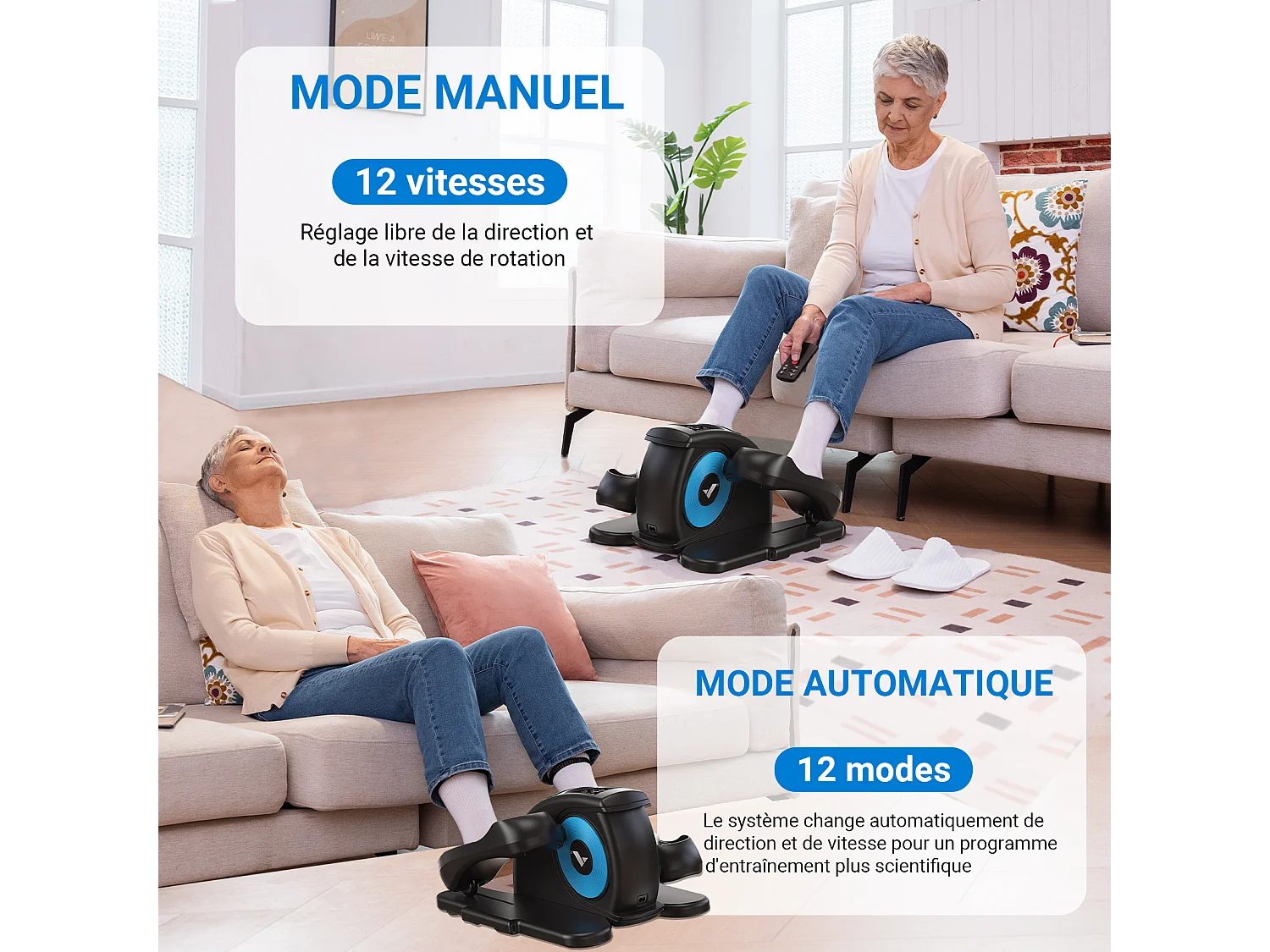 Mini Bicicleta Elíptica Elétrica MERACH, Ecrã LCD Tátil, Pedaleador Elétrico com 12 Modos, Comando Remoto, Ideal para Idosos, Casa ou Escritório