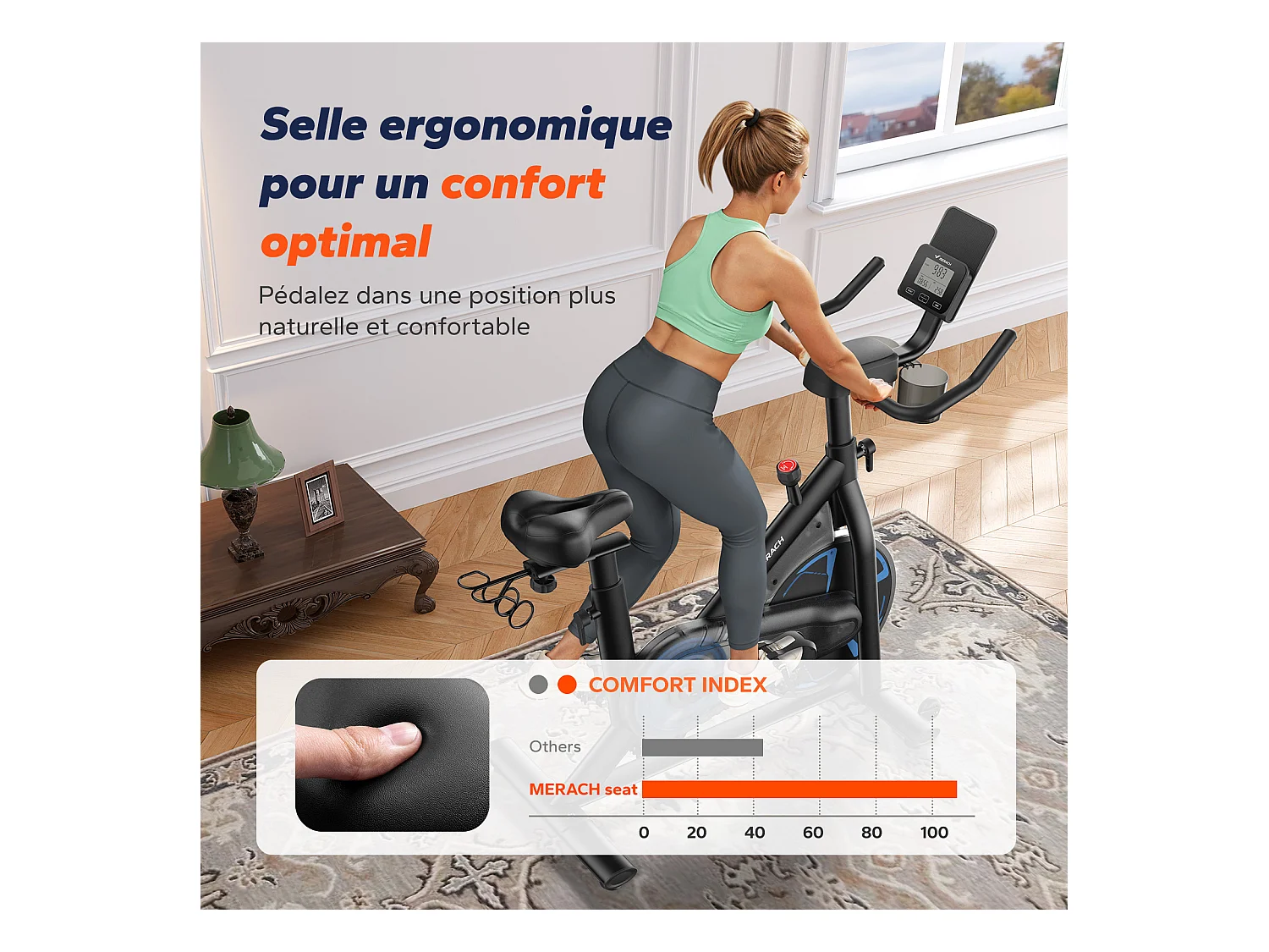 Vélo d'appartement magnétique MERACH, volant d'inertie 8 kg, résistance fluide 8 niveaux, APP connecté, écran LCD, charge 150 kg, silencieux