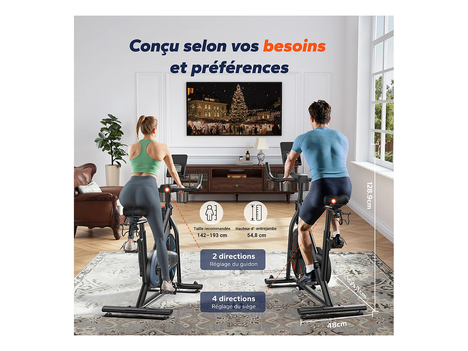 Vélo d'appartement magnétique MERACH, volant d'inertie 8 kg, résistance fluide 8 niveaux, APP connecté, écran LCD, charge 150 kg, silencieux