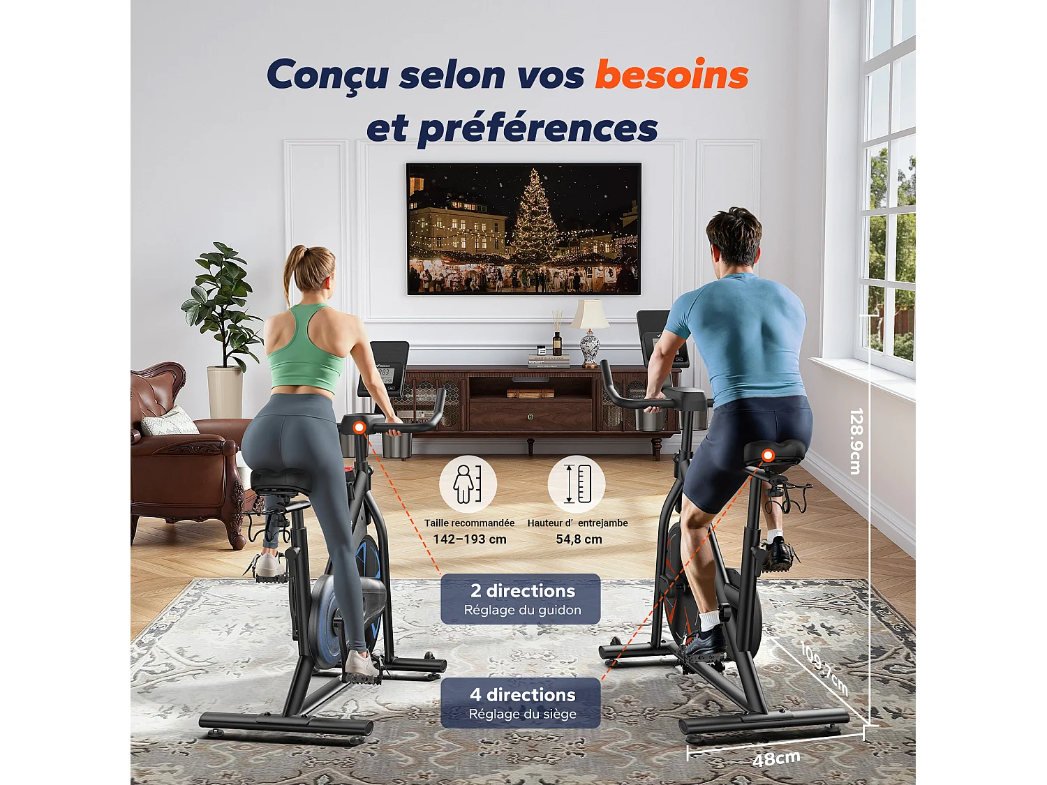 Vélo d'appartement magnétique MERACH, volant d'inertie 8 kg, résistance fluide 8 niveaux, APP connecté, écran LCD, charge 150 kg, silencieux