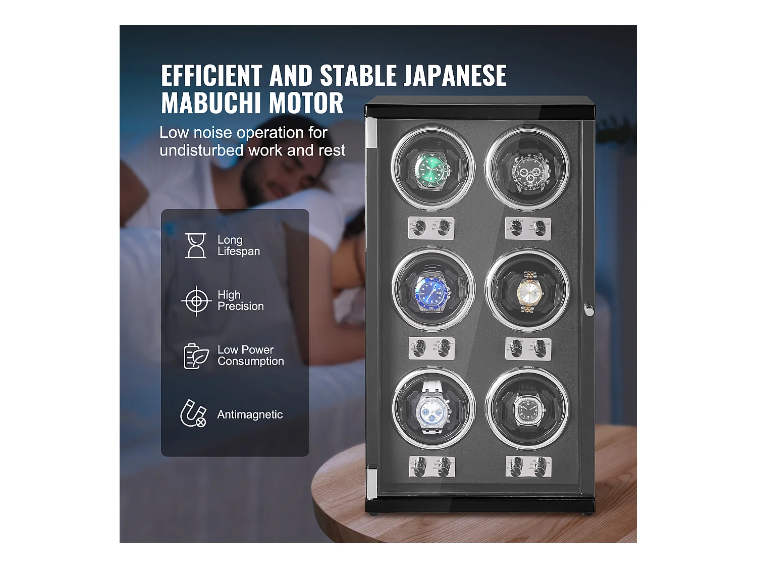 Automatikuhr-Winder SucceBuy, für 6 Automatikuhren mit 6 Japanischen Motoren Leise