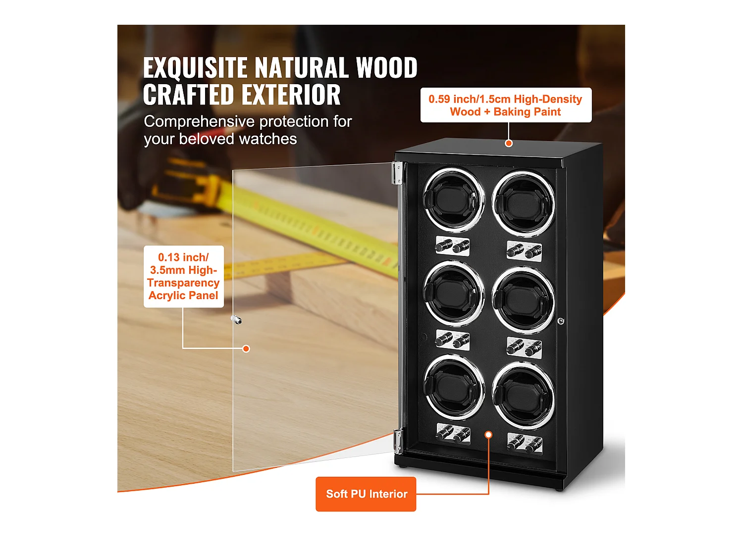 Automatikuhr-Winder SucceBuy, für 6 Automatikuhren mit 6 Japanischen Motoren Leise