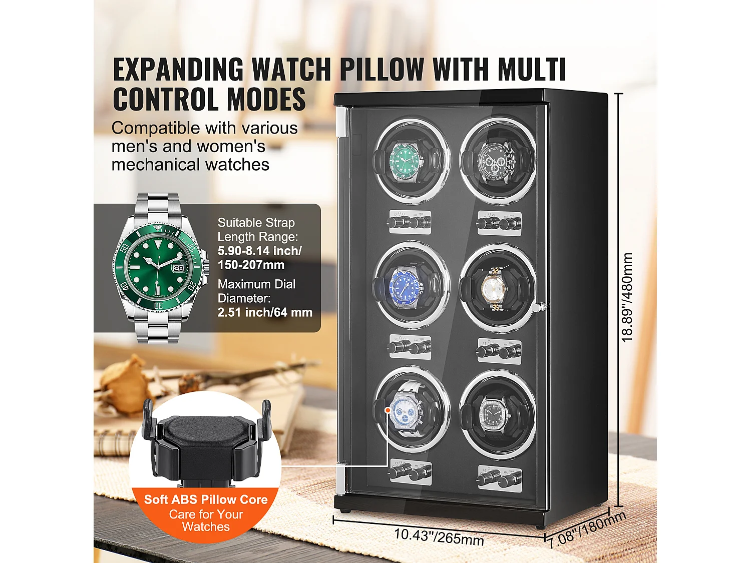 Remontoir Montre Automatique SucceBuy, pour 6 Montres Automatiques avec 6 Moteurs Japonais Silencieux