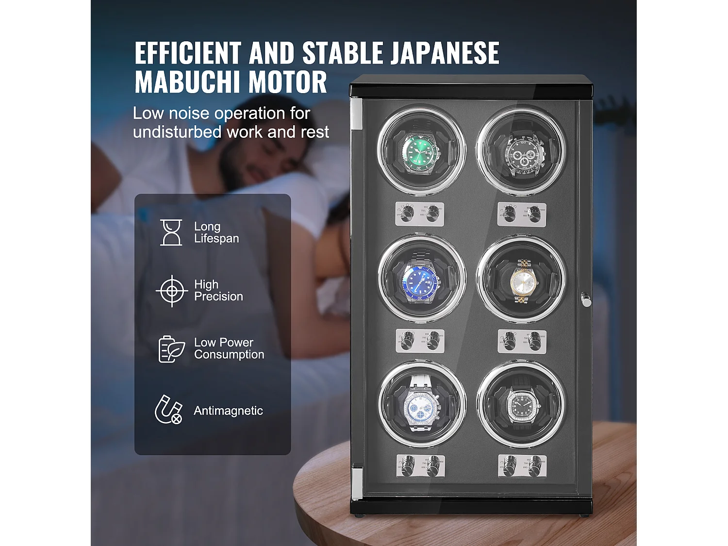 Remontoir Montre Automatique SucceBuy, pour 6 Montres Automatiques avec 6 Moteurs Japonais Silencieux