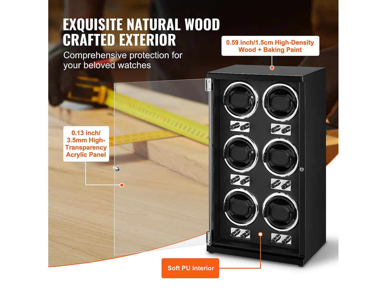 Remontoir Montre Automatique SucceBuy, pour 6 Montres Automatiques avec 6 Moteurs Japonais Silencieux