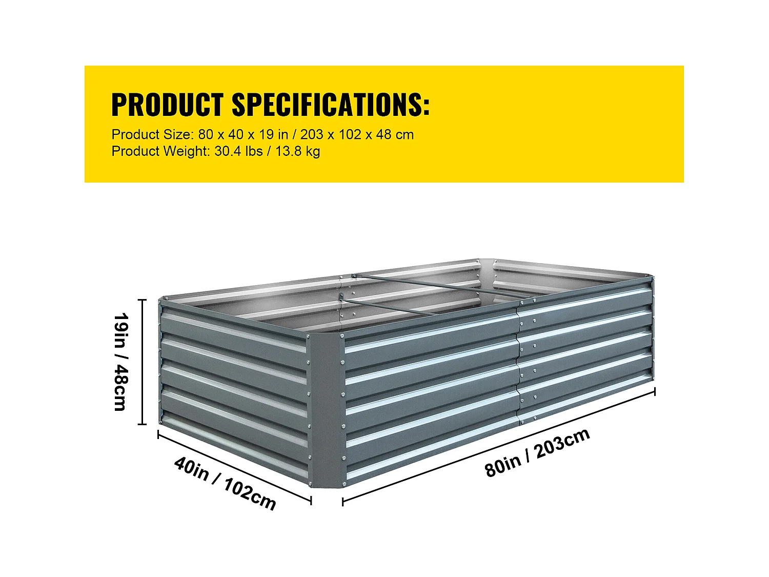 Jardinière Surélevée en Métal SucceBuy, Galvanisé pour Plantes, 203x102x48 cm, pour Cultiver Légumes, Fruits, Plantes Succulentes