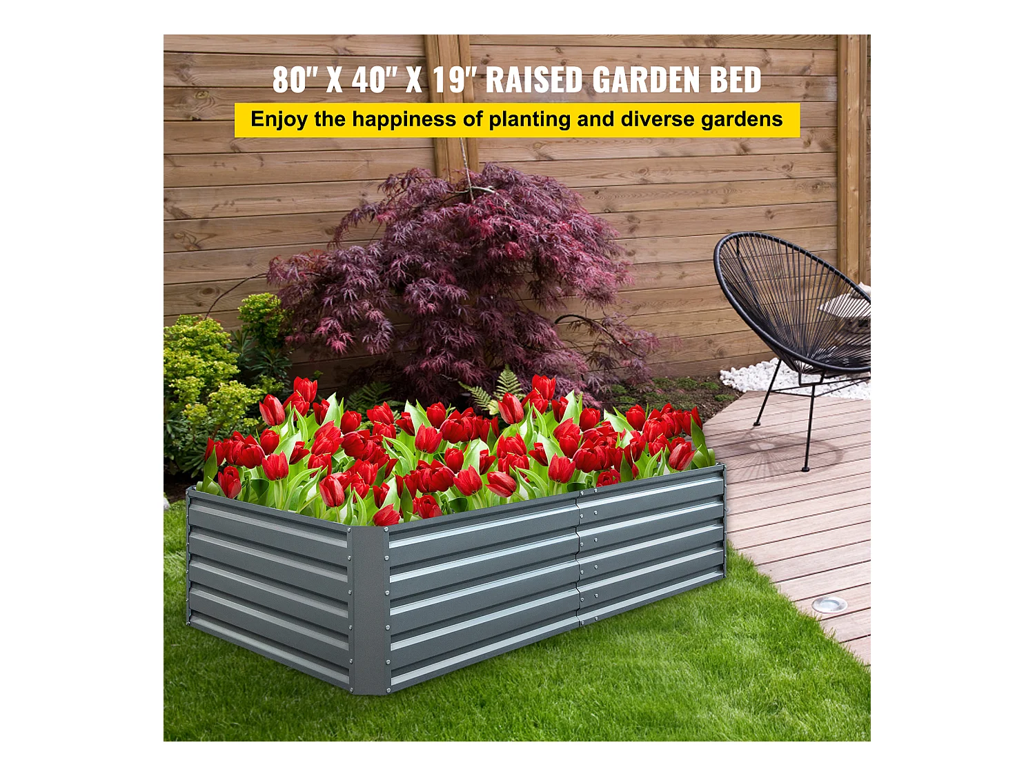 Jardinière Surélevée en Métal SucceBuy, Galvanisé pour Plantes, 203x102x48 cm, pour Cultiver Légumes, Fruits, Plantes Succulentes