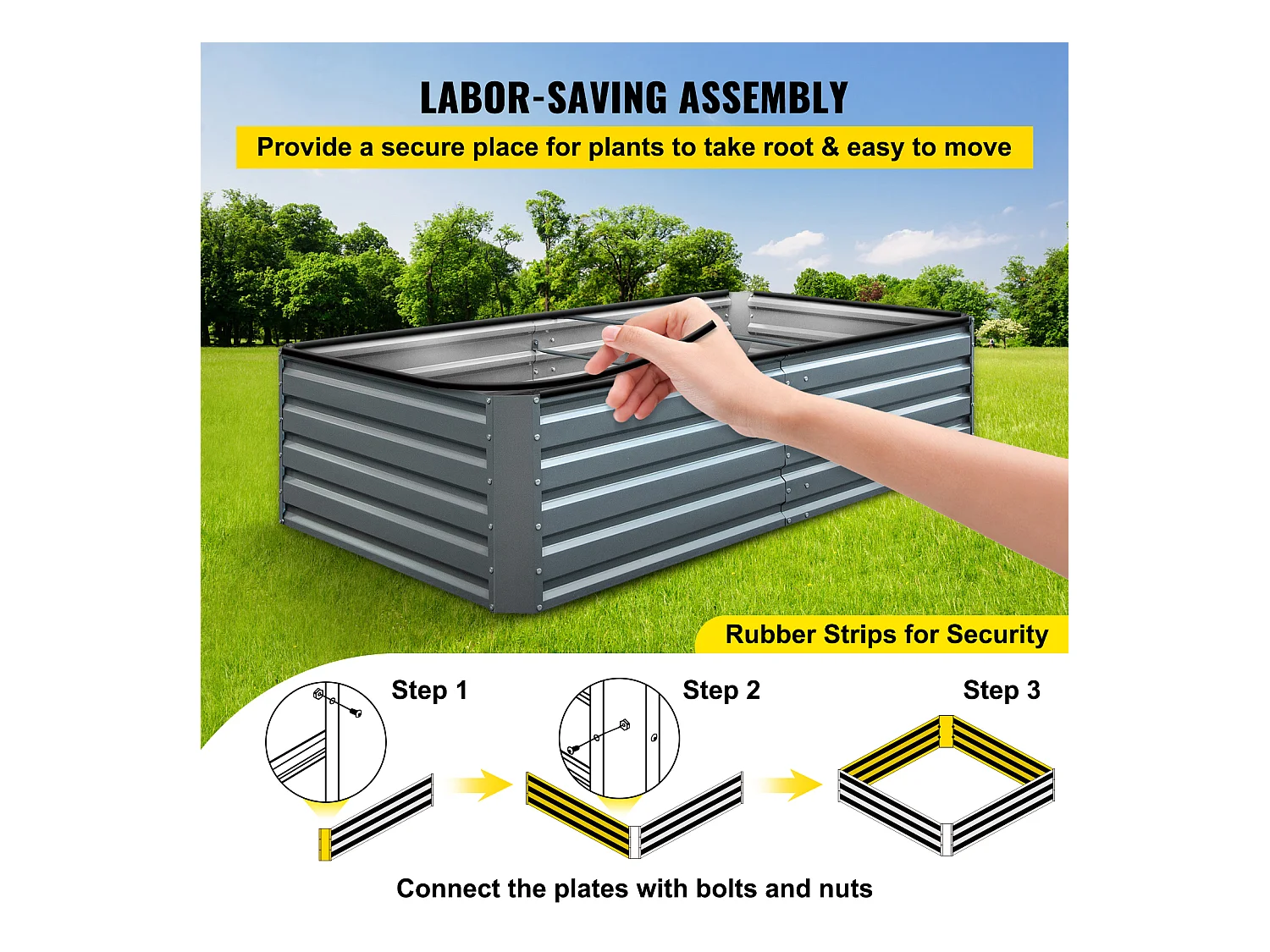 Jardinière Surélevée en Métal SucceBuy, Galvanisé pour Plantes, 203x102x48 cm, pour Cultiver Légumes, Fruits, Plantes Succulentes