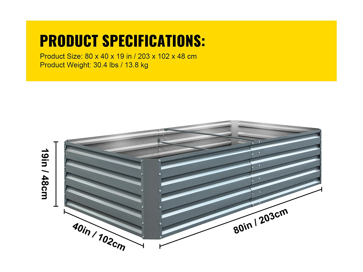 Jardinière Surélevée en Métal SucceBuy, Galvanisé pour Plantes, 203x102x48 cm, pour Cultiver Légumes, Fruits, Plantes Succulentes