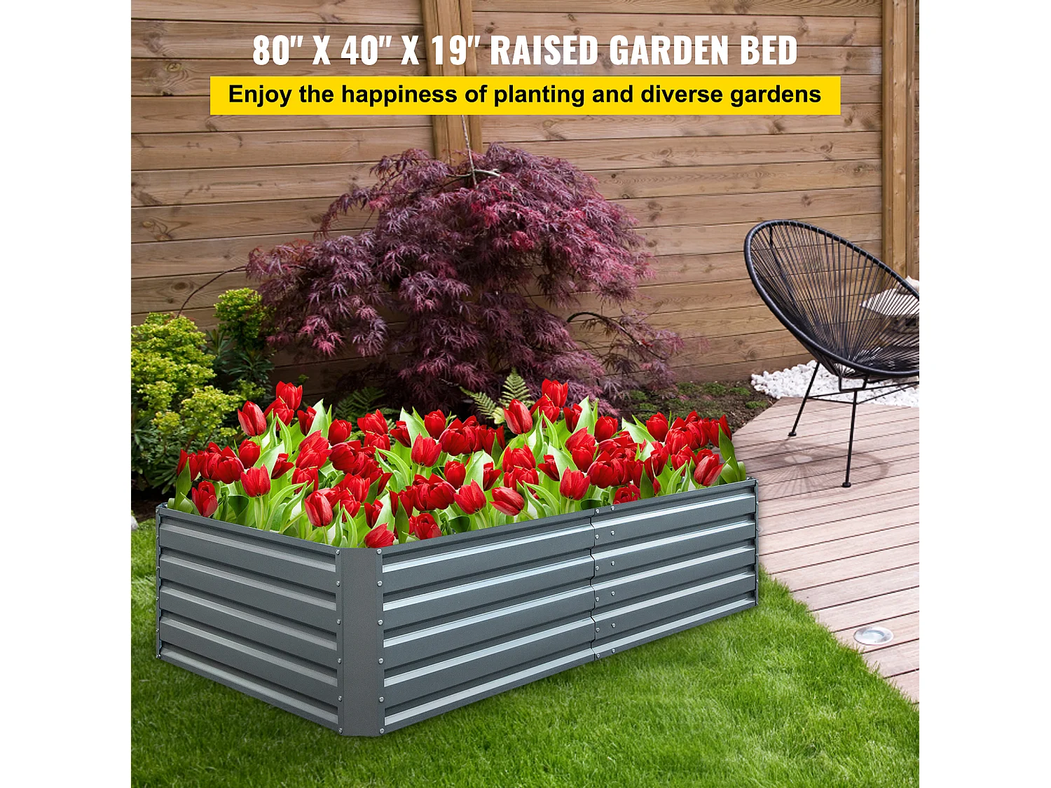 Jardinière Surélevée en Métal SucceBuy, Galvanisé pour Plantes, 203x102x48 cm, pour Cultiver Légumes, Fruits, Plantes Succulentes