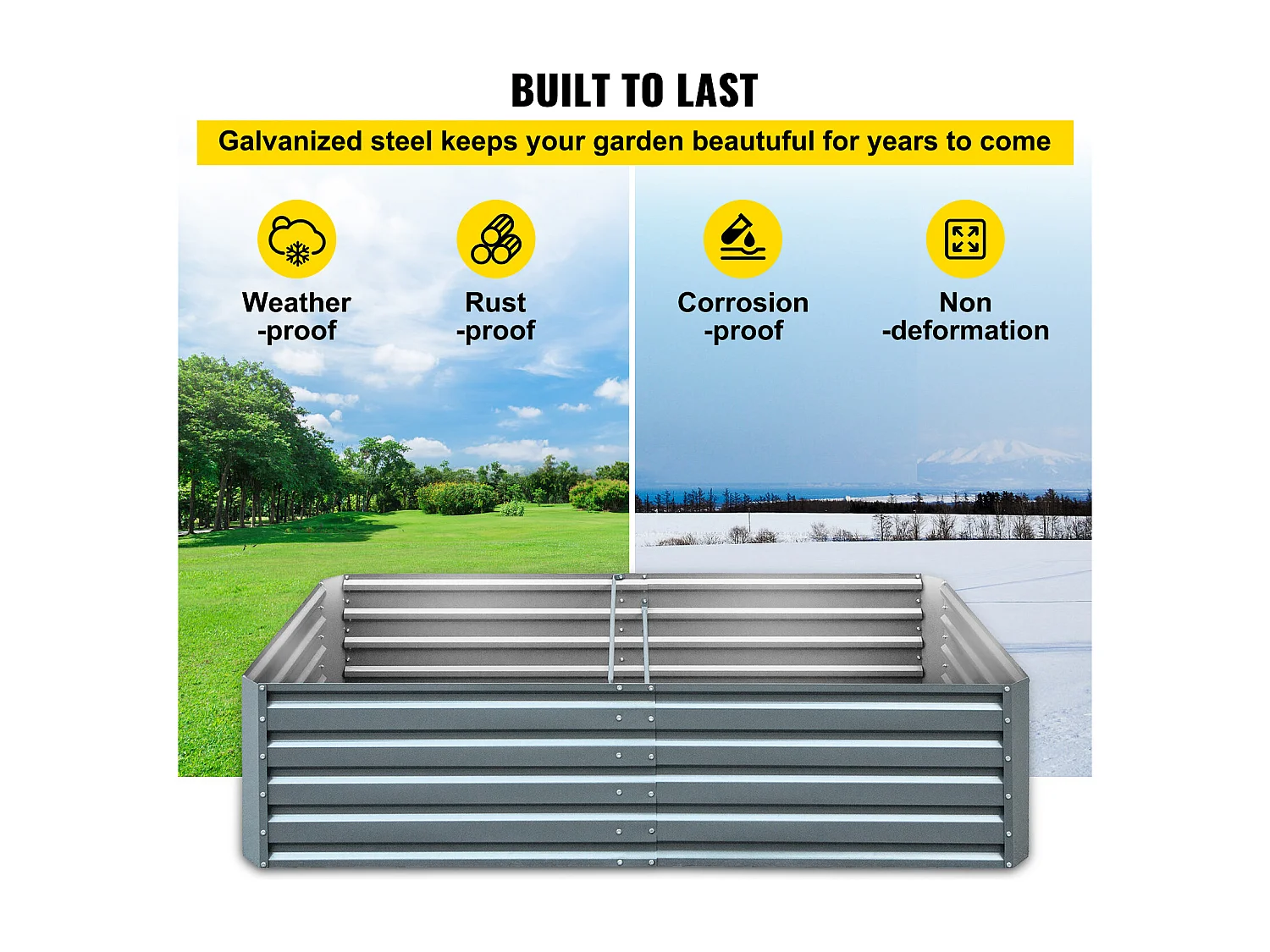 Jardinière Surélevée en Métal SucceBuy, Galvanisé pour Plantes, 203x102x48 cm, pour Cultiver Légumes, Fruits, Plantes Succulentes