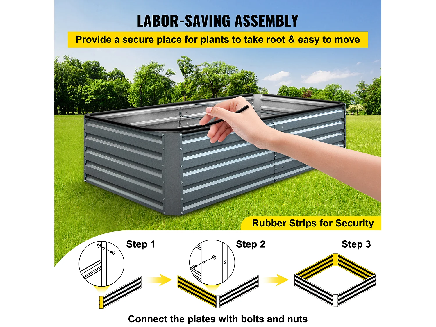 Jardinière Surélevée en Métal SucceBuy, Galvanisé pour Plantes, 203x102x48 cm, pour Cultiver Légumes, Fruits, Plantes Succulentes