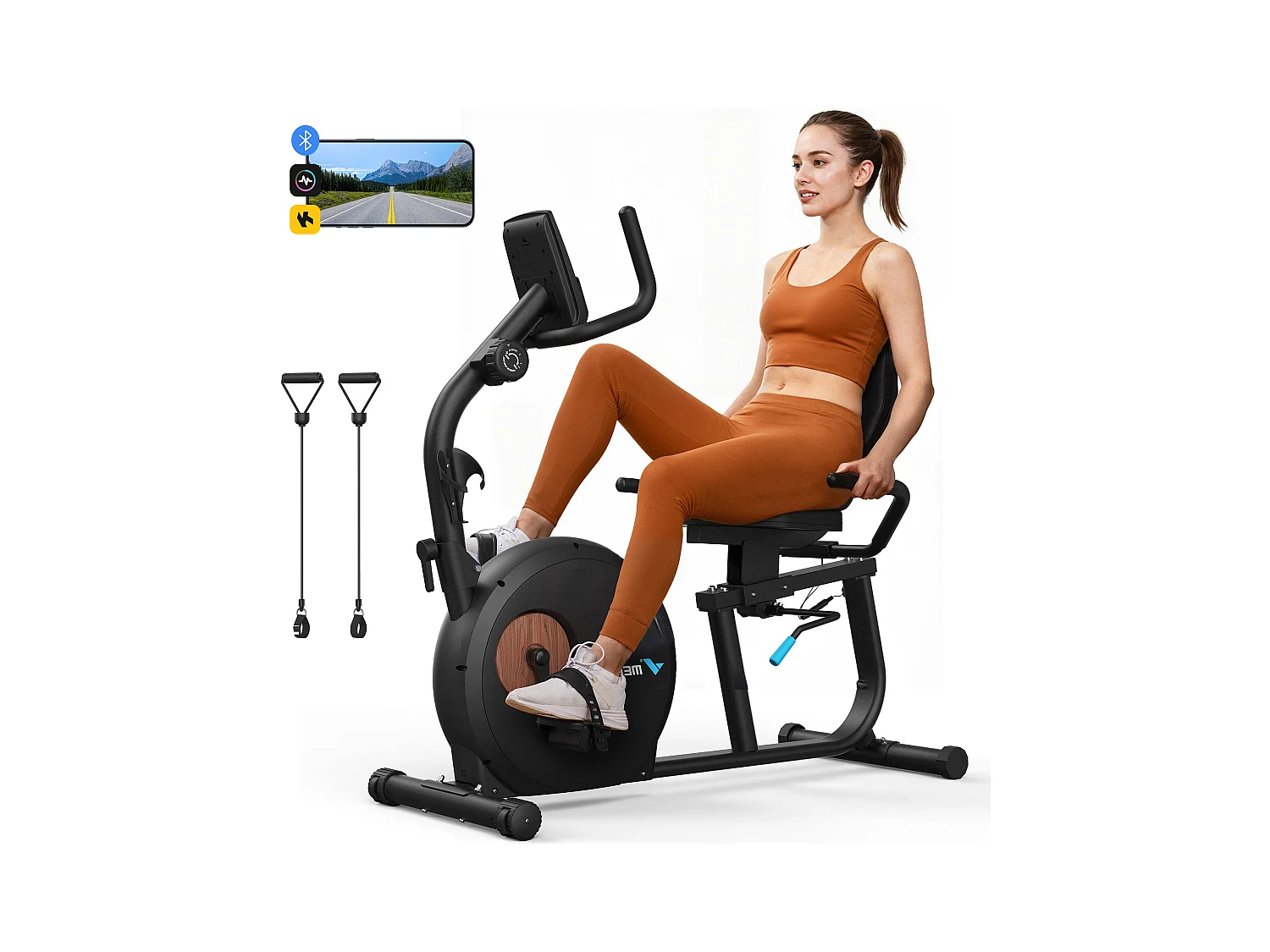 Vélo d'Appartement, Vélo Couché Magnétique avec 8 Niveaux de Résistance Réglables, Vélo de Fitness avec Écran LCD, Poignées de Fréquence Cardiaque, Max 158KG