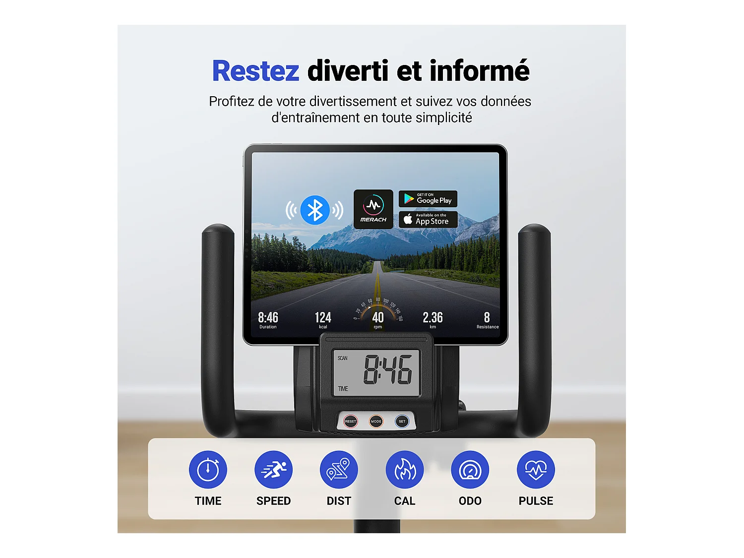 Vélo d'Appartement, Vélo Couché Magnétique avec 8 Niveaux de Résistance Réglables, Vélo de Fitness avec Écran LCD, Poignées de Fréquence Cardiaque, Max 158KG