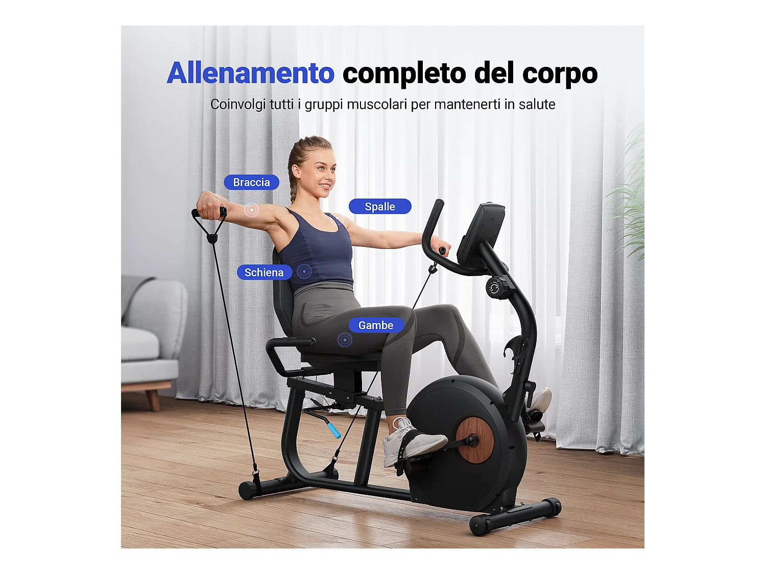 Vélo d'Appartement, Vélo Couché Magnétique avec 8 Niveaux de Résistance Réglables, Vélo de Fitness avec Écran LCD, Poignées de Fréquence Cardiaque, Max 158KG