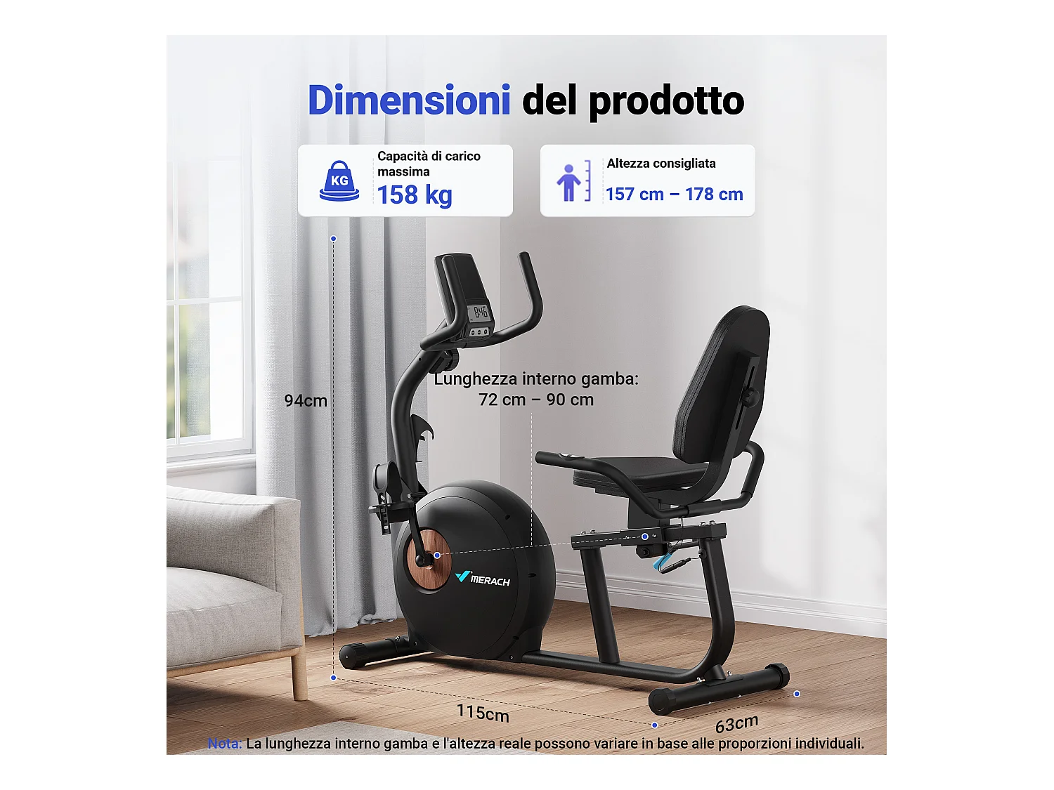 Vélo d'Appartement, Vélo Couché Magnétique avec 8 Niveaux de Résistance Réglables, Vélo de Fitness avec Écran LCD, Poignées de Fréquence Cardiaque, Max 158KG