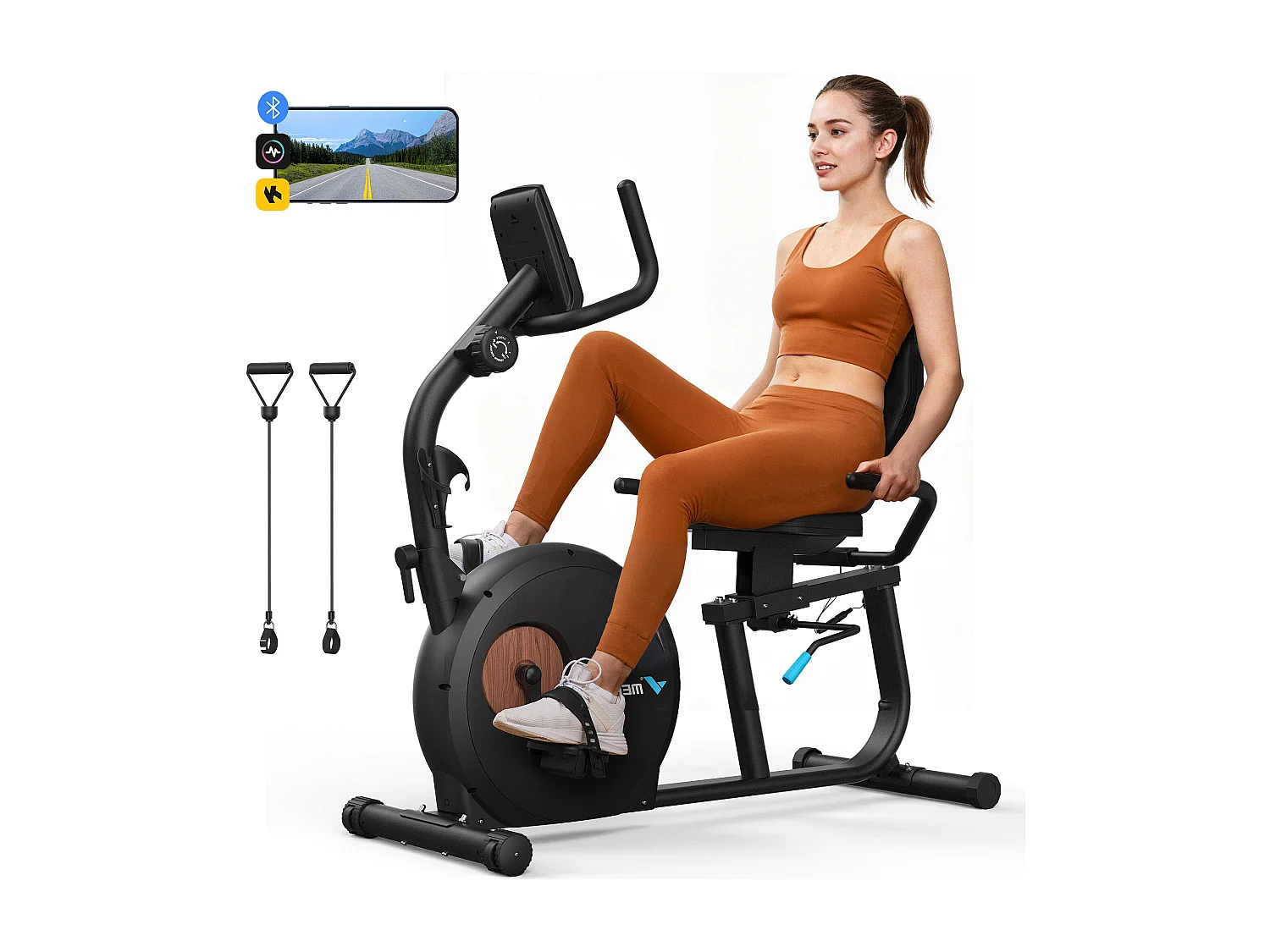 Liege-Ergometer, Heimtrainer Fahrrad für Zuhause, 8 Widerstandsstufen, mit Bluetooth, APP, LCD-Display, Beintrainer bis 158kg, Tablet-Halter, leise