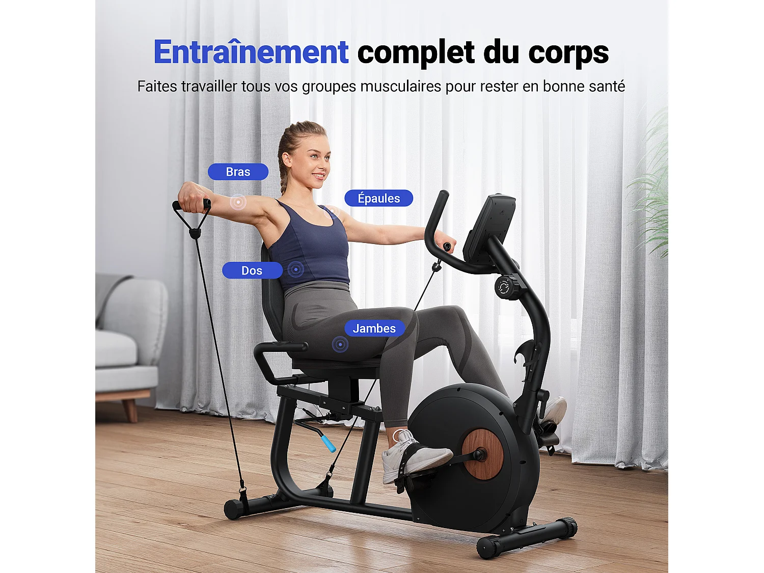 Liege-Ergometer, Heimtrainer Fahrrad für Zuhause, 8 Widerstandsstufen, mit Bluetooth, APP, LCD-Display, Beintrainer bis 158kg, Tablet-Halter, leise