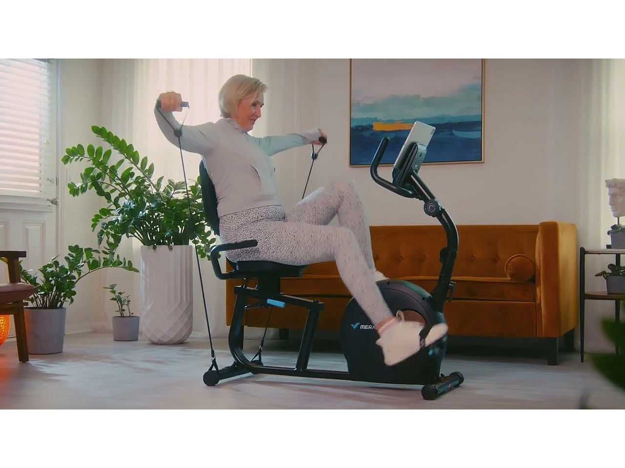 Bicicleta de rehabilitación plegable MERACH, 8 niveles magnéticos, pantalla LCD, bandas elásticas, sensor cardíaco