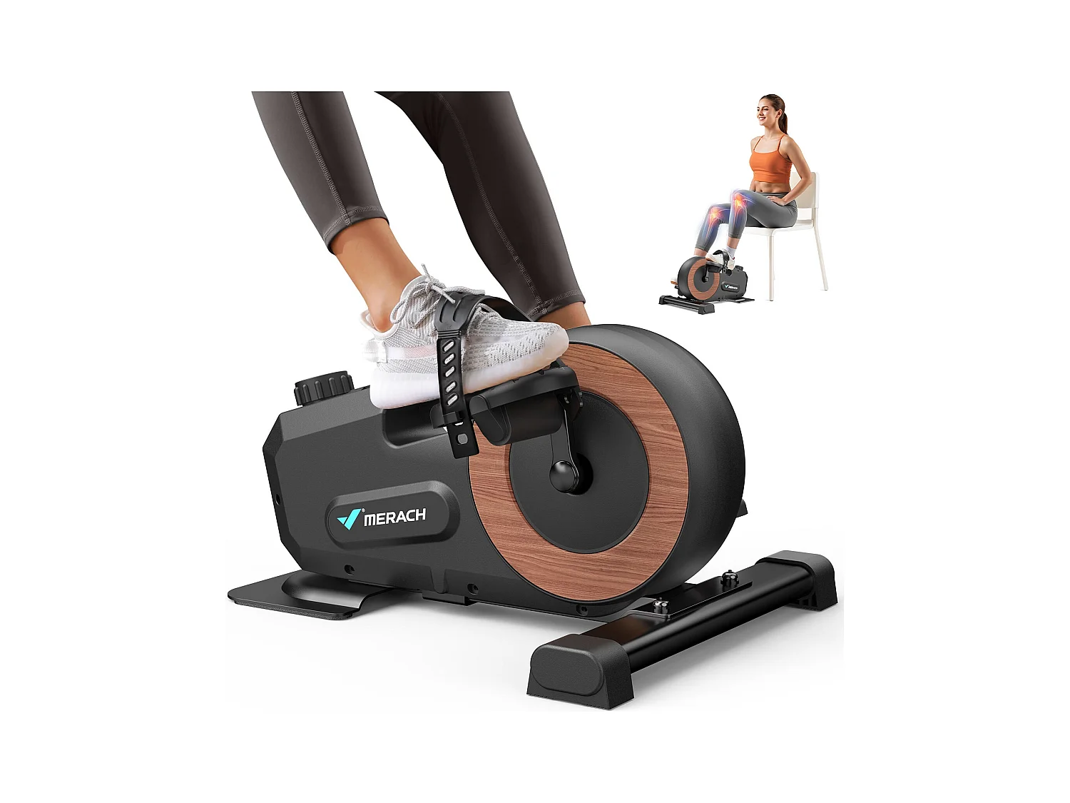 Pédalier d'appartement Merach, 8 niveaux, magnétique manuel, écran LCD, compact noir, ultra-silencieux <20 dB, bureau/maison