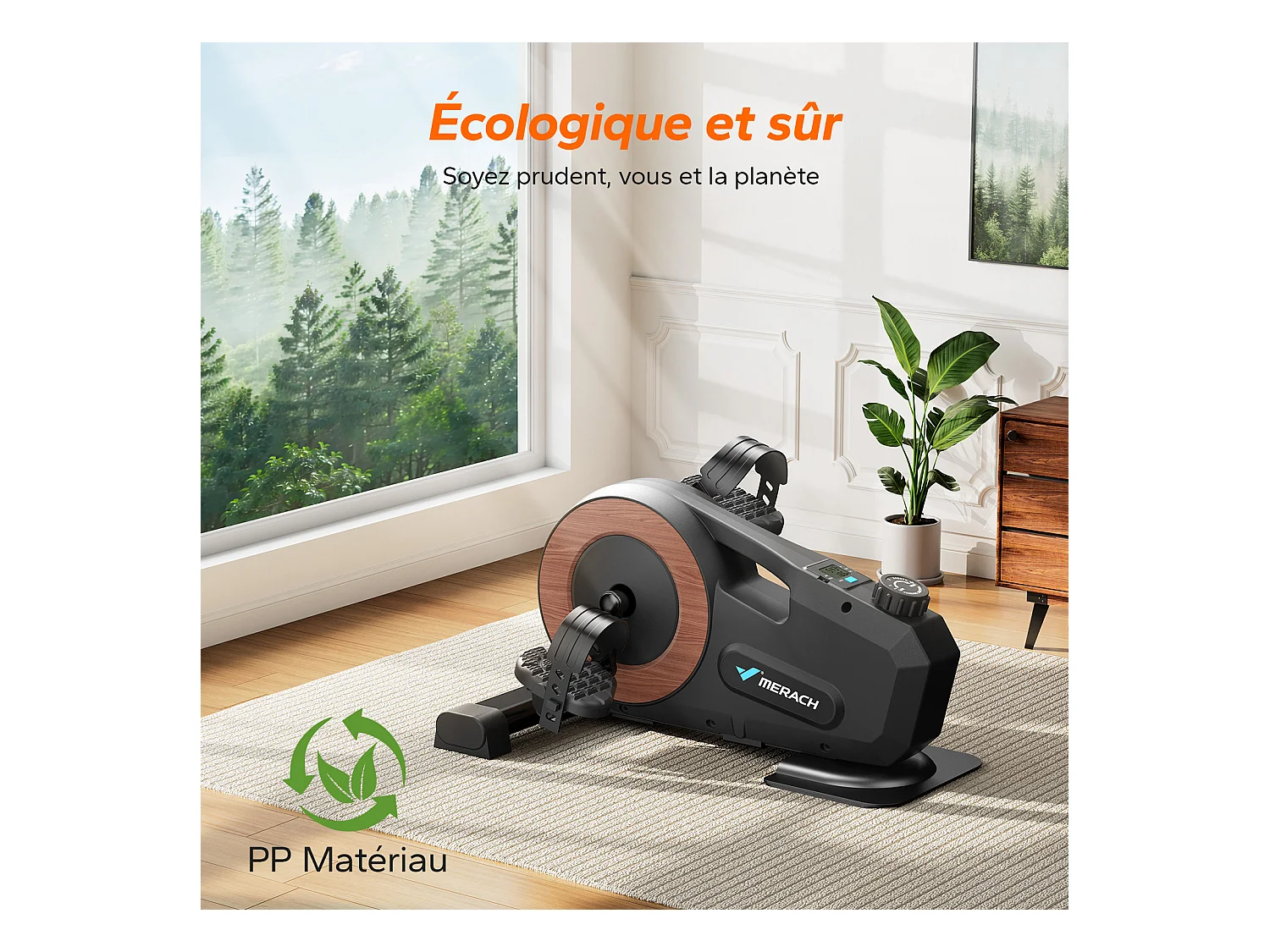 Pédalier d'appartement Merach, 8 niveaux, magnétique manuel, écran LCD, compact noir, ultra-silencieux <20 dB, bureau/maison