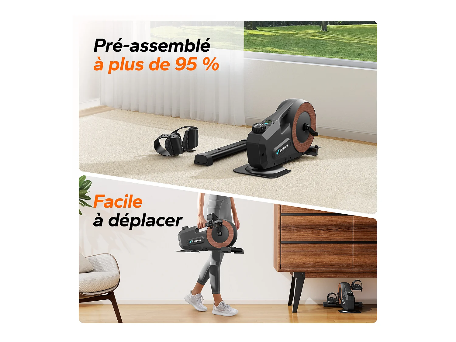 Pédalier d'appartement Merach, 8 niveaux, magnétique manuel, écran LCD, compact noir, ultra-silencieux <20 dB, bureau/maison