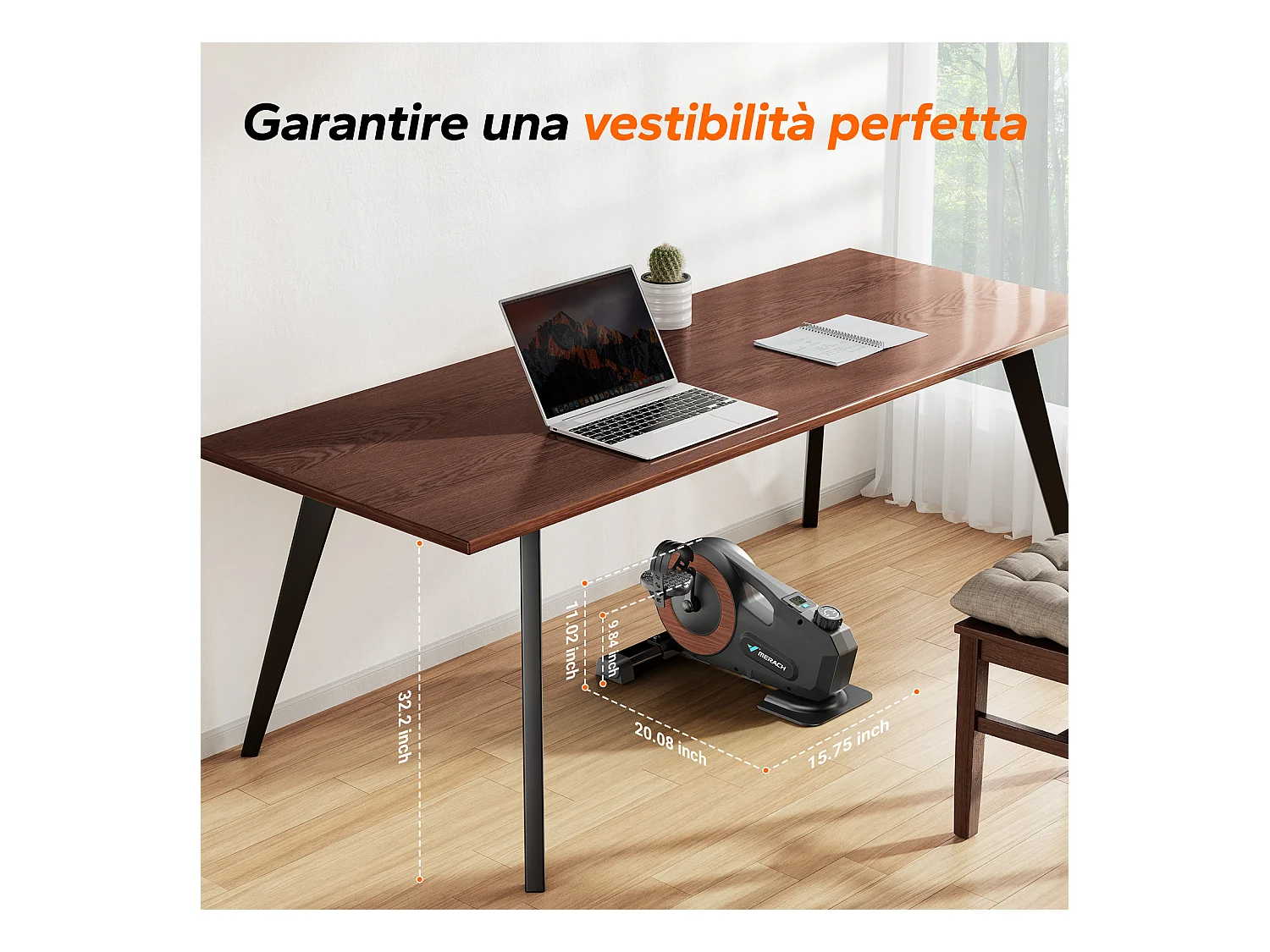 Pédalier d'appartement Merach, 8 niveaux, magnétique manuel, écran LCD, compact noir, ultra-silencieux <20 dB, bureau/maison