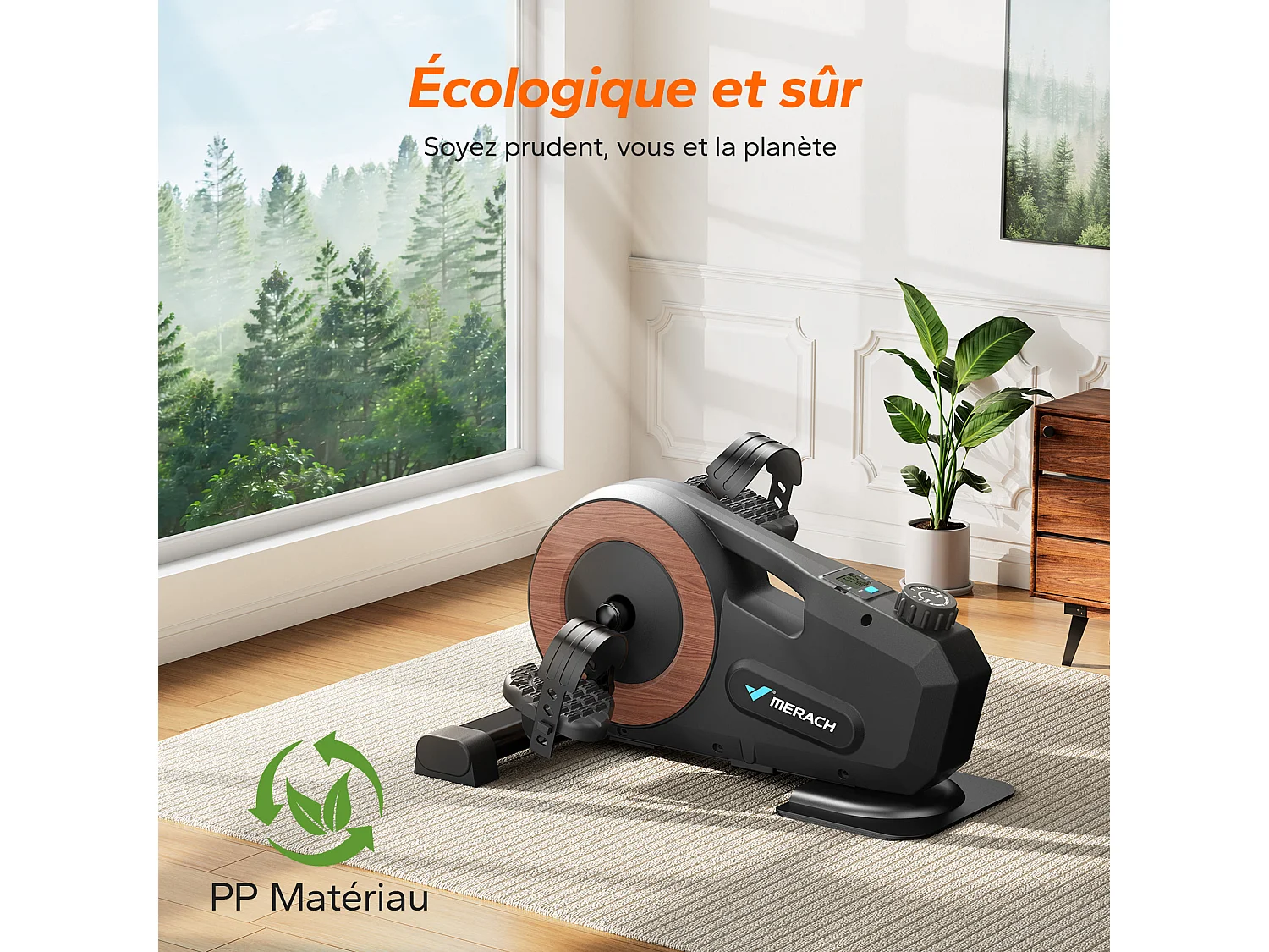 Pédalier d'appartement Merach, 8 niveaux, magnétique manuel, écran LCD, compact noir, ultra-silencieux <20 dB, bureau/maison