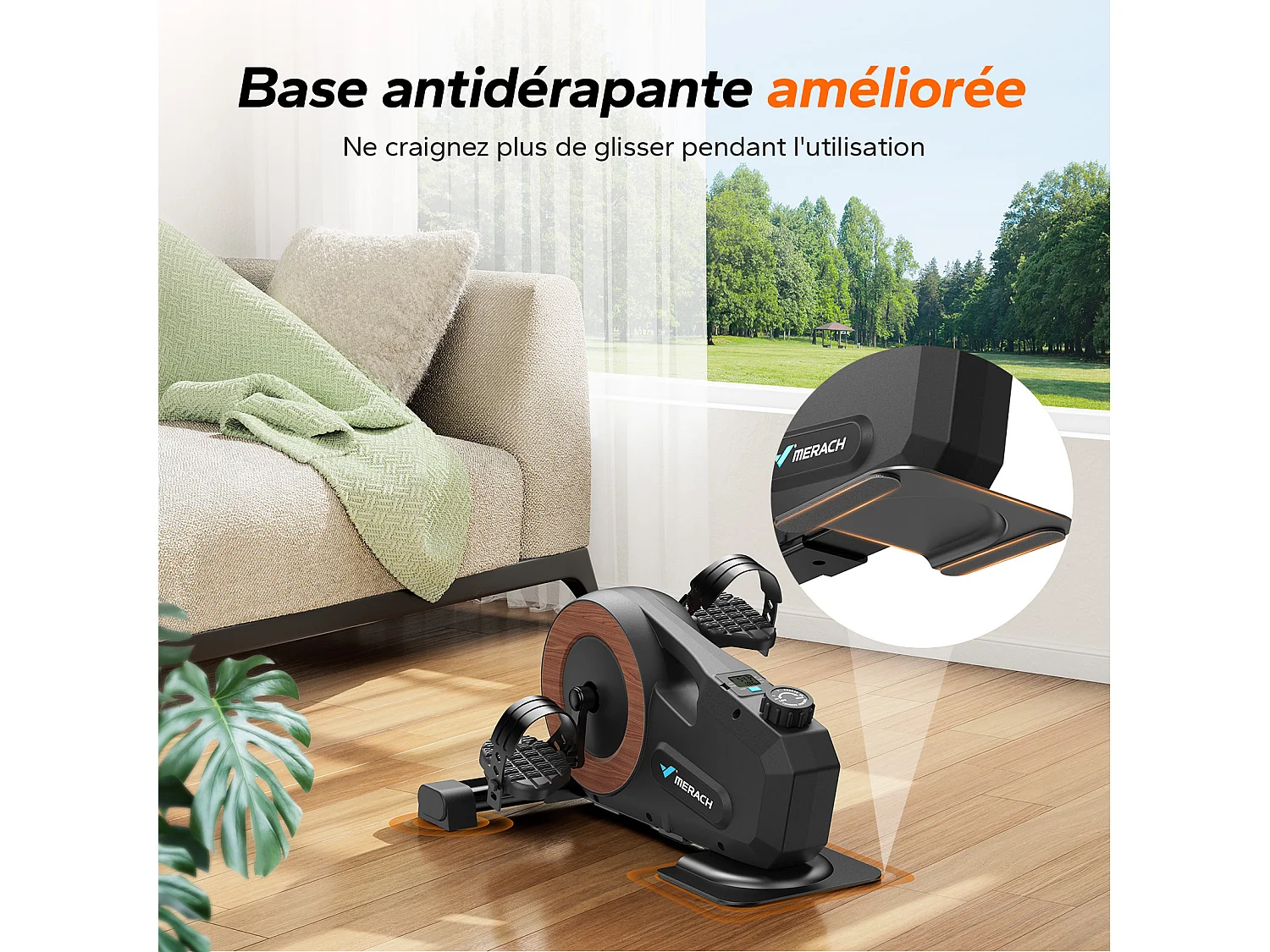 Pédalier d'appartement Merach, 8 niveaux, magnétique manuel, écran LCD, compact noir, ultra-silencieux <20 dB, bureau/maison