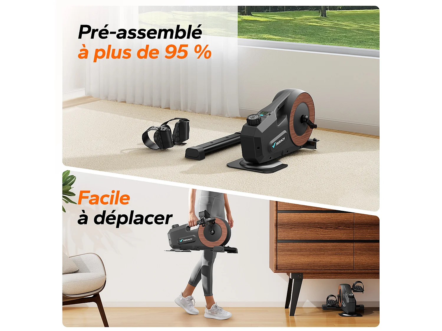 Pédalier d'appartement Merach, 8 niveaux, magnétique manuel, écran LCD, compact noir, ultra-silencieux <20 dB, bureau/maison