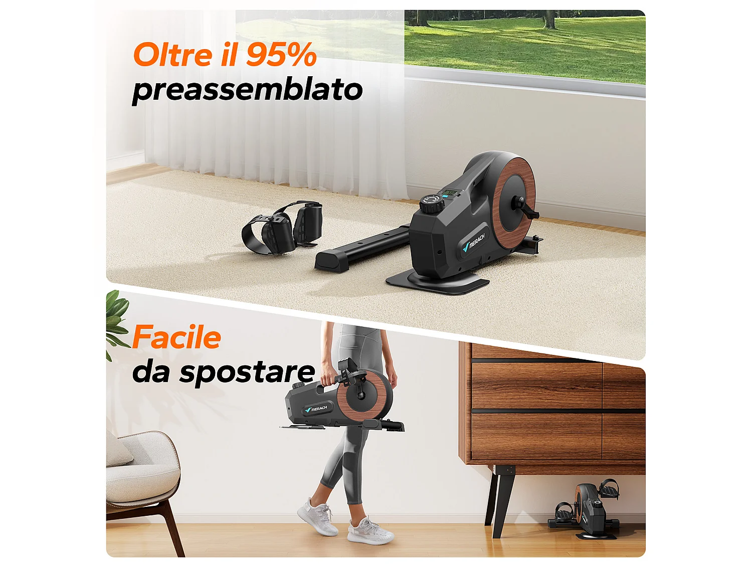 Pédalier d'appartement Merach, 8 niveaux, magnétique manuel, écran LCD, compact noir, ultra-silencieux <20 dB, bureau/maison