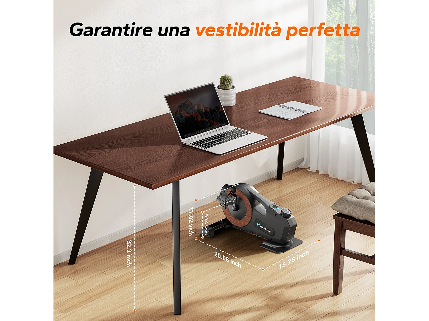 Pédalier d'appartement Merach, 8 niveaux, magnétique manuel, écran LCD, compact noir, ultra-silencieux <20 dB, bureau/maison