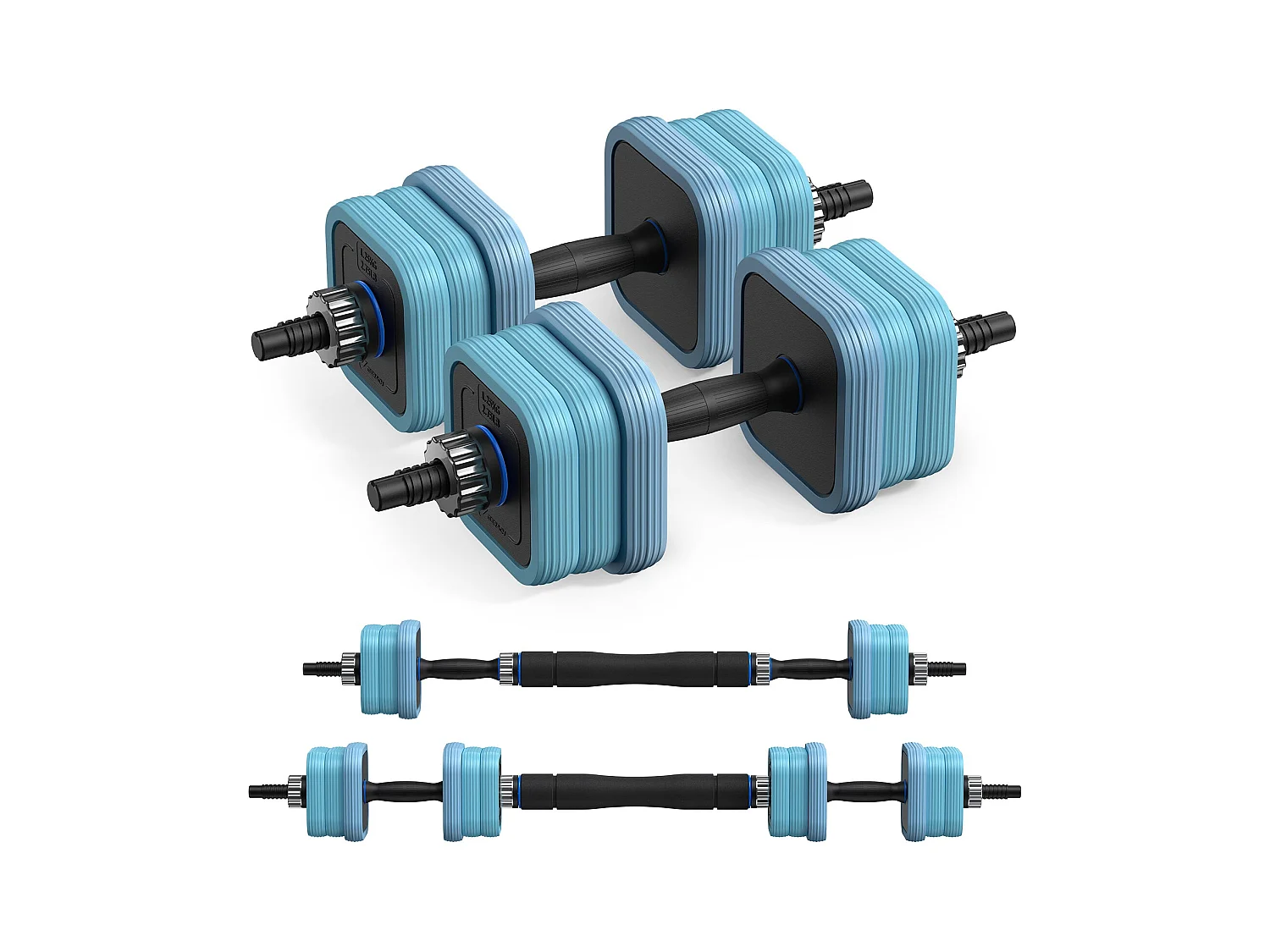 Haltères 16 kg réglables 4 en 1 MERACH, Antidérapants, silencieux, avec barres et support de poussée, Pour musculation à domicile