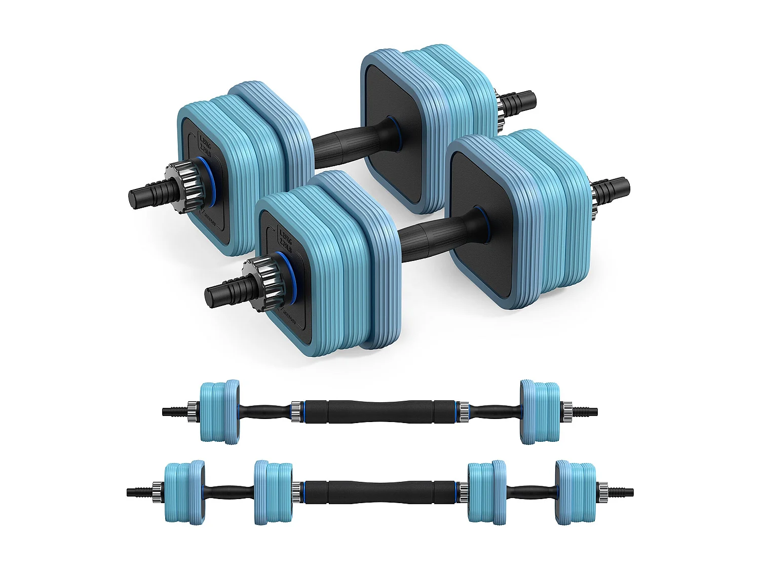 Haltères 16 kg réglables 4 en 1 MERACH, Antidérapants, silencieux, avec barres et support de poussée, Pour musculation à domicile