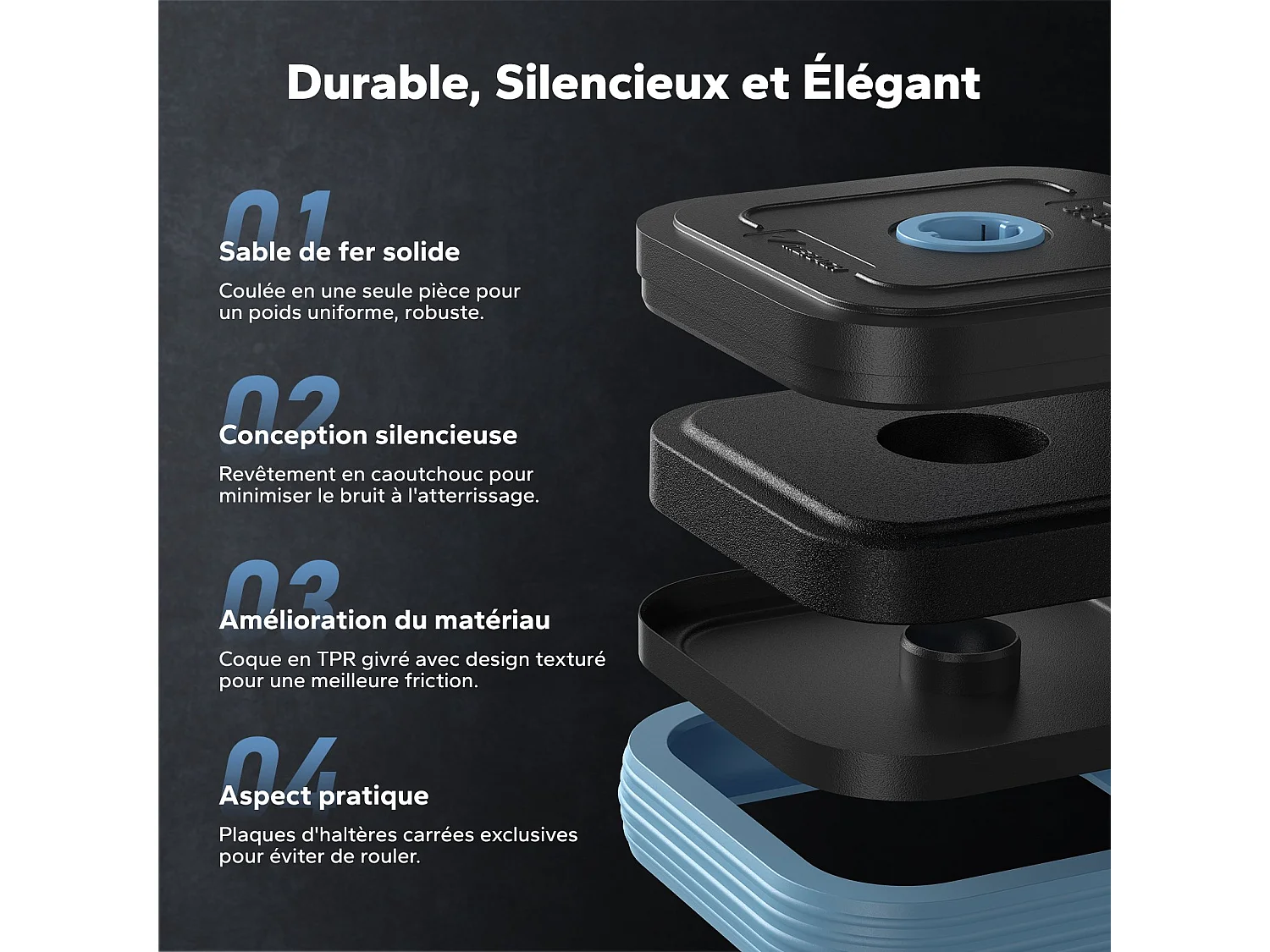 Haltères 16 kg réglables 4 en 1 MERACH, Antidérapants, silencieux, avec barres et support de poussée, Pour musculation à domicile