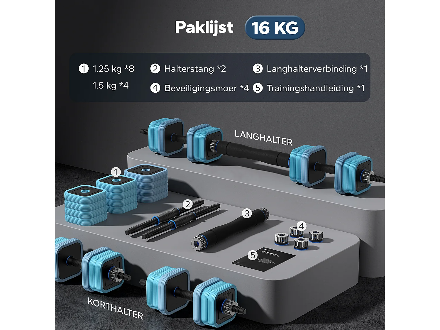 Manubri 16 kg regolabili 4 in 1 MERACH, antiscivolo, silenzioso, con barre e supporto spinta, per muscolazione a casa