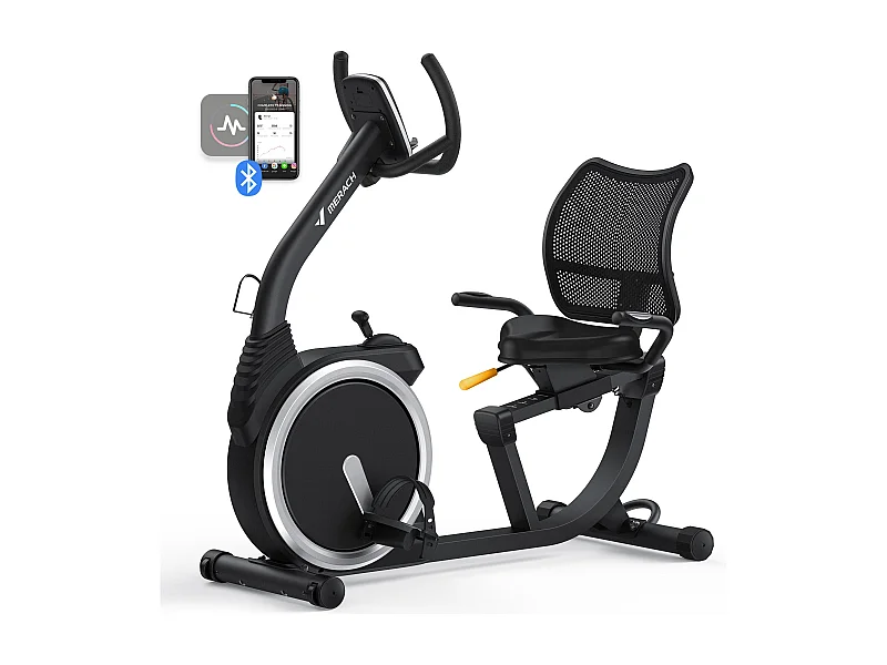 Cyclette semi-orizzontale MERACH, 8 livelli di resistenza magnetica, passo 15,2 cm, schermo LED, app connessa, max 135 kg