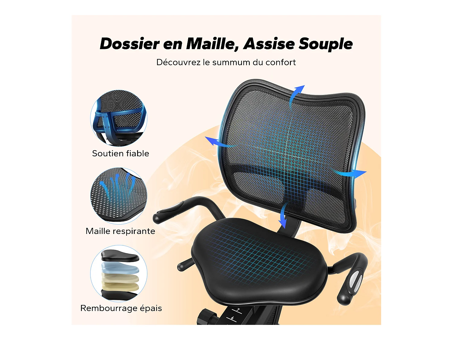 Vélo d'appartement Semi-allongé MERACH, 8 niveaux de résistance Magnétique, Foulée 15.2 cm, écran LED, APP connecté, poids max 135kg