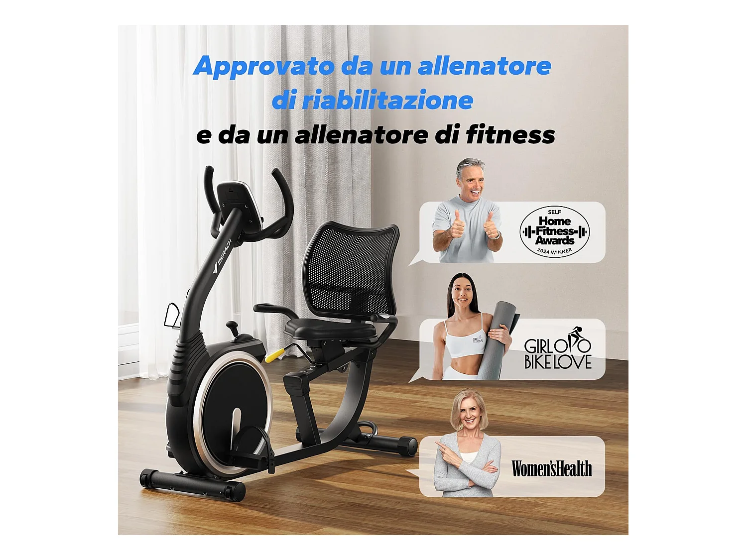 Vélo d'appartement Semi-allongé MERACH, 8 niveaux de résistance Magnétique, Foulée 15.2 cm, écran LED, APP connecté, poids max 135kg