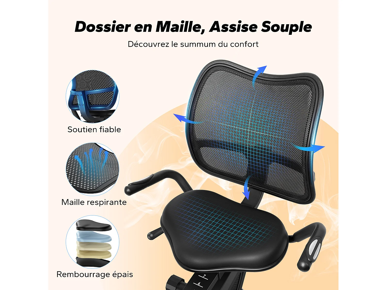 Vélo d'appartement Semi-allongé MERACH, 8 niveaux de résistance Magnétique, Foulée 15.2 cm, écran LED, APP connecté, poids max 135kg