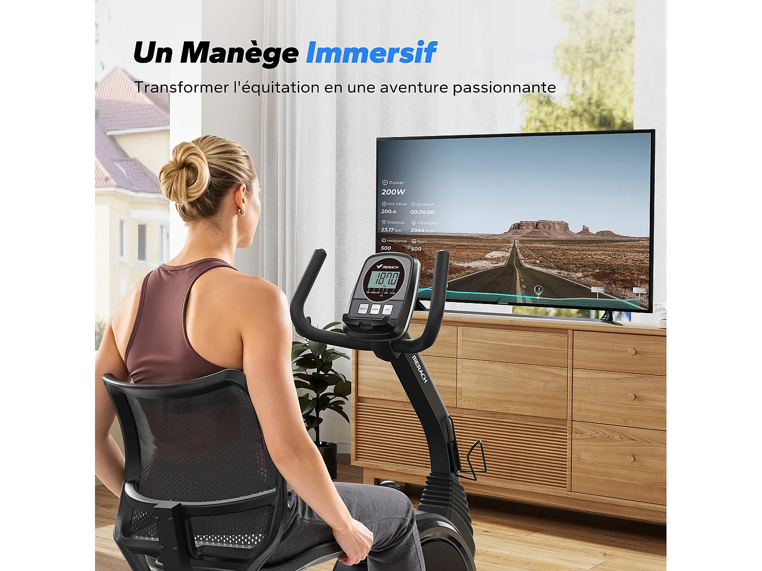 Vélo d'appartement Semi-allongé MERACH, 8 niveaux de résistance Magnétique, Foulée 15.2 cm, écran LED, APP connecté, poids max 135kg