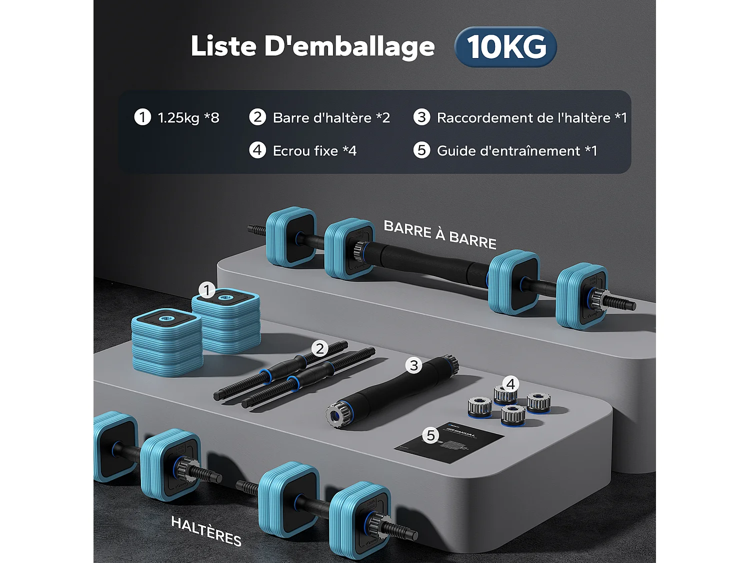 MERACH Dumbbells - 3 in 1 Hantelset - Verstelbare Gewichten - 10KG - Robuuste Grip - Voor Thuisfitness - Krachttraining - Robuust & Compact - Voor Mannen & Vrouwen