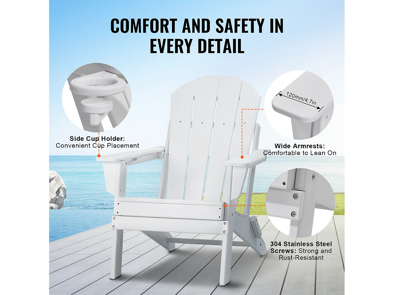 Ensemble de Chaise Adirondack SucceBuy, Lot de 2, Pliage en Plastique, Tout Temps, Foyer, Blanc