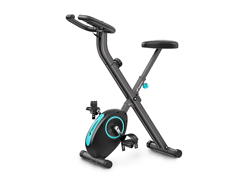 Cyclette magnetica pieghevole MERACH, 16 livelli, schermo LCD, supporto tablet, design compatto, altezza regolabile